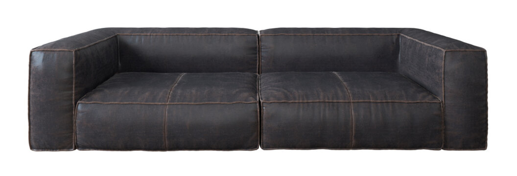 Black Leather Couch Isolated Mockup
