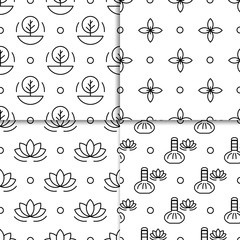 Set alternative medicine vector pattern with symbols of ayurvedic medicine and medicine herbs treatment. Patterns for packaging and wrapping paper products holistic, healthy lifestyle