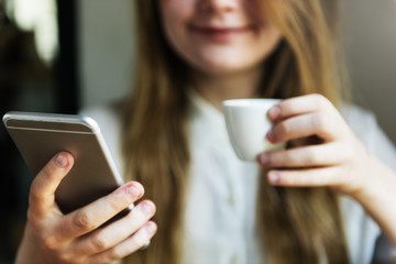 Girl Drinking Coffee Shop Concept