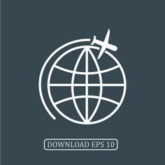 Plane traveling around globe icon vector