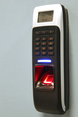 Finger scan security for entry server room. An Fingerprint machi