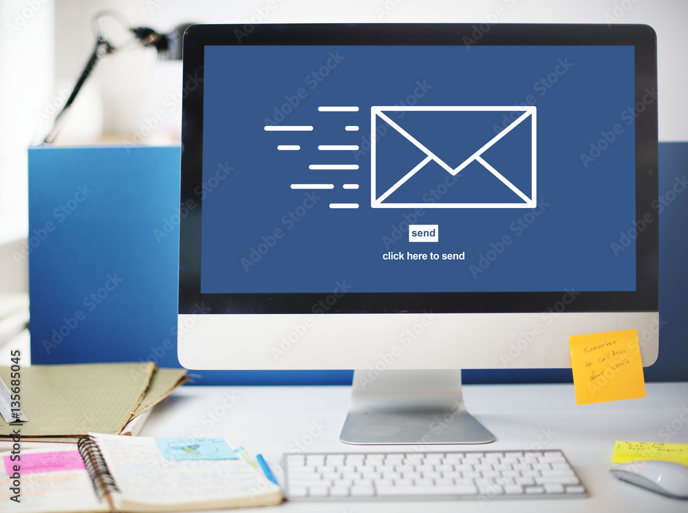 Poster messaging email send envelope communication concept