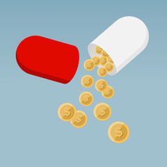 Cost of Health Care - Pill Capsule Flat Design, vector illustration
