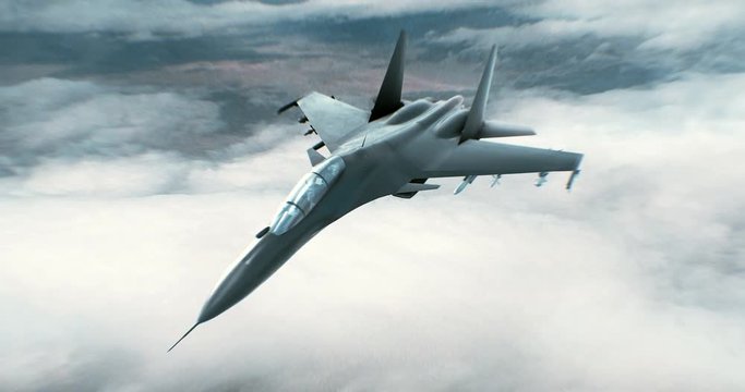 Fighter Jet flying high above the clouds
