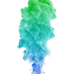 Acrylic colors and ink in water. Ink swirling in water. Ink in water isolated.   Colorful ink in...