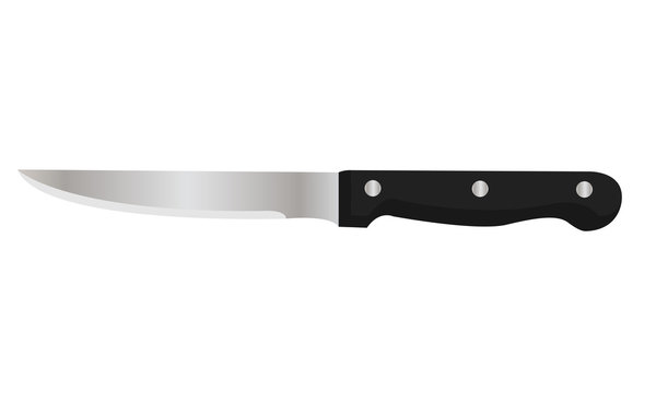coltello in acciaio con manico nero in plastica 