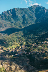 Honghe Hani Rice Terraces in Yunnan province, China. Recognized as World Heritage by UNESCO, Yuanyang (Yuan Yang) Cultural Landscape of Duoyishu. Laohuzui (the Tiger Mouth) scenic area.