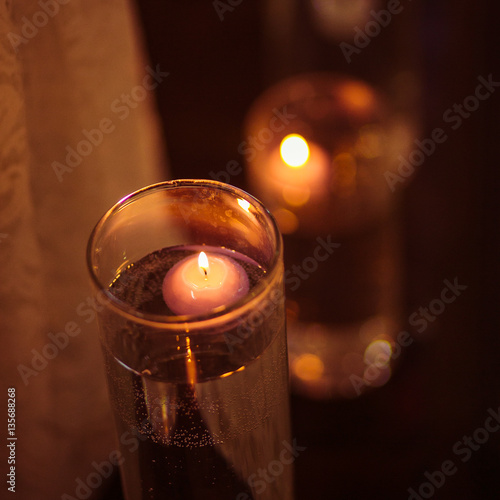The Vases With Candles Stand For Wedding Ceremony Stock Photo And The Vases With Candles Stand For Wedding Ceremony