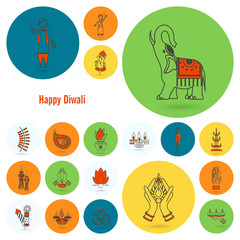 Diwali. Indian Festival Icons