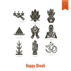 Diwali. Indian Festival Icons