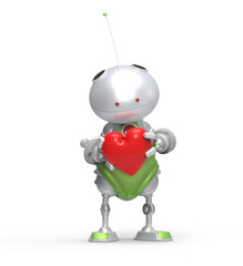 3d robot with heart in hand.Isolated