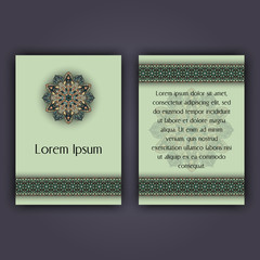 Invitation card design template. Vintage decorative elements with mandala, delicate floral pattern.