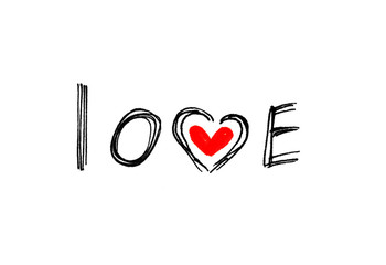 Word ''Love'' with abstract heart on white background
