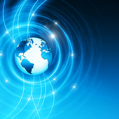 Best Internet Concept of global business. Globe, glowing lines on technological background. Wi-Fi, rays, symbols Internet, 3D illustration