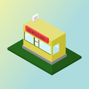 Vector Isometric Building. Newsstand Magazine.