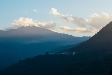 The view of beautiful mountains and village in the cultural landscape of Duoyishu,Honghe,Yunnan province, China