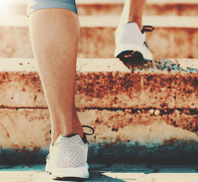 Close up shot of runner's shoes. Sport, fitness, workout concept