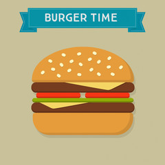 Flat Design Minimal Burger, modern vector illustration