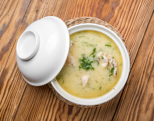 Cheese soup with chicken and vegetables