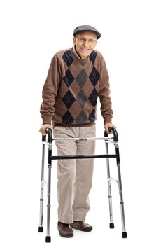 Happy Senior Using A Walker