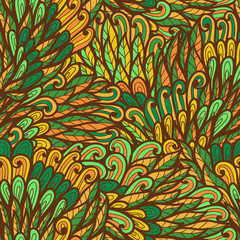 Fototapeta na wymiar Seamless floral orange and green bright doodle pattern
