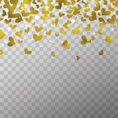 Glow light effect and golden foil hearts isolated on the transparent background for Valentines day photo overlays and decoration.