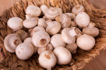 Fresh champignons in basket