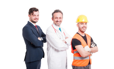 Cheerful doctor, businessman and builder