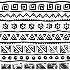 Seamless pattern in ethnic style. Ornamental element African theme. Set of seamless vintage decorative tribal border. Traditional African pattern background with tribal elements form.