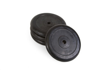 Barbell weight plates discs isolated on white background