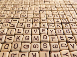 The inscription I LOVE YOU in the array of cubes with letters