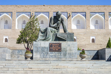 Muhammad ibn Musa al Khwarizmi (Xorazmiy) - a Persian mathematician, astronomer, and geographer during the Abbasid Caliphate. Monument in Khiva, Uzbekistan