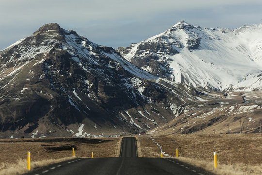 View along a country road in Iceland in winter.