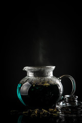 blue tea on dark background