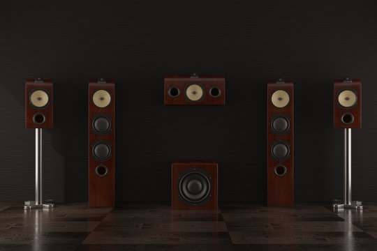 3drender concept design modern home theater in the black room with lighting 