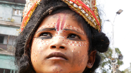 Indian kid dressing like God Shiva in Varanasi, India