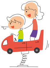 車の遊具で遊ぶ子供