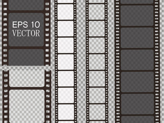 Set of vector film strip isolated on transparent background. 
