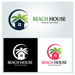 Beach house logo design template, Vector illustration