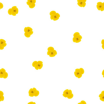 Seamless floral pattern yellow Pansies flowers on white background, vector, eps 10