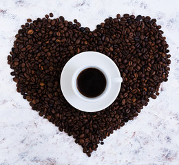 Cup of coffe on white background. Top view