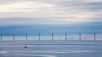 view of Baltic Sea with offshore wind farm
