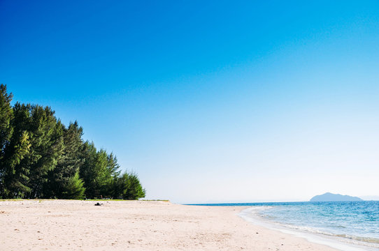 dawn Landscape of Andaman Sea with sea coast and blue sky in Bulon Island, Southern Thailand.