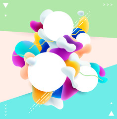 Abstract colorful poster. Plastic 3d shapes with space for text.  
