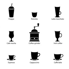 Vector black & white cups of coffee collection