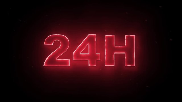 24H open and assistance support symbol from red glowing letters on black background
