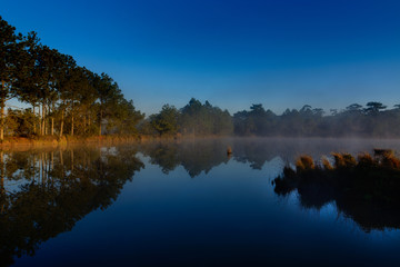 Sunrise or sunset over the lake.