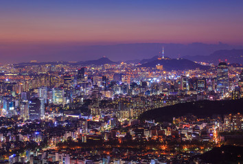 Fototapeta na wymiar Seoul City at Night with Seoul Tower, South Korea