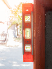 Closeup a measuring water level for construction.