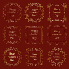 golden floral frames for valentines day - vector set